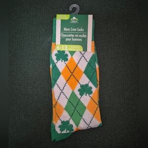 St. Patrick's Day Argyle Socks With Shamrocks Mens Crew Socks